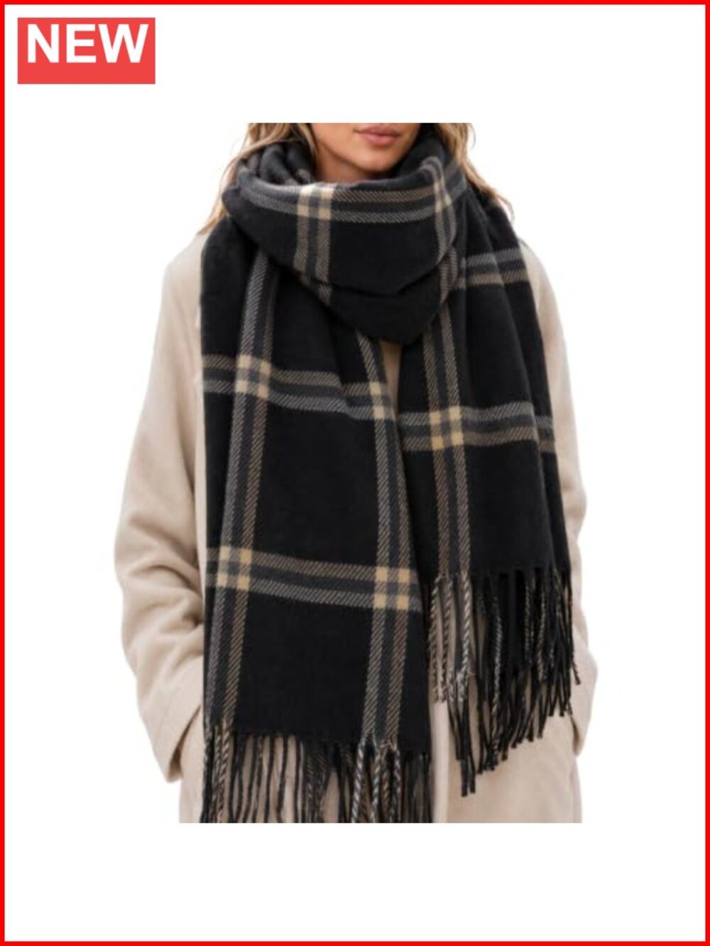 Tavaleu Women's Oversized Plaid Blanket Scarf Wrap 78x27